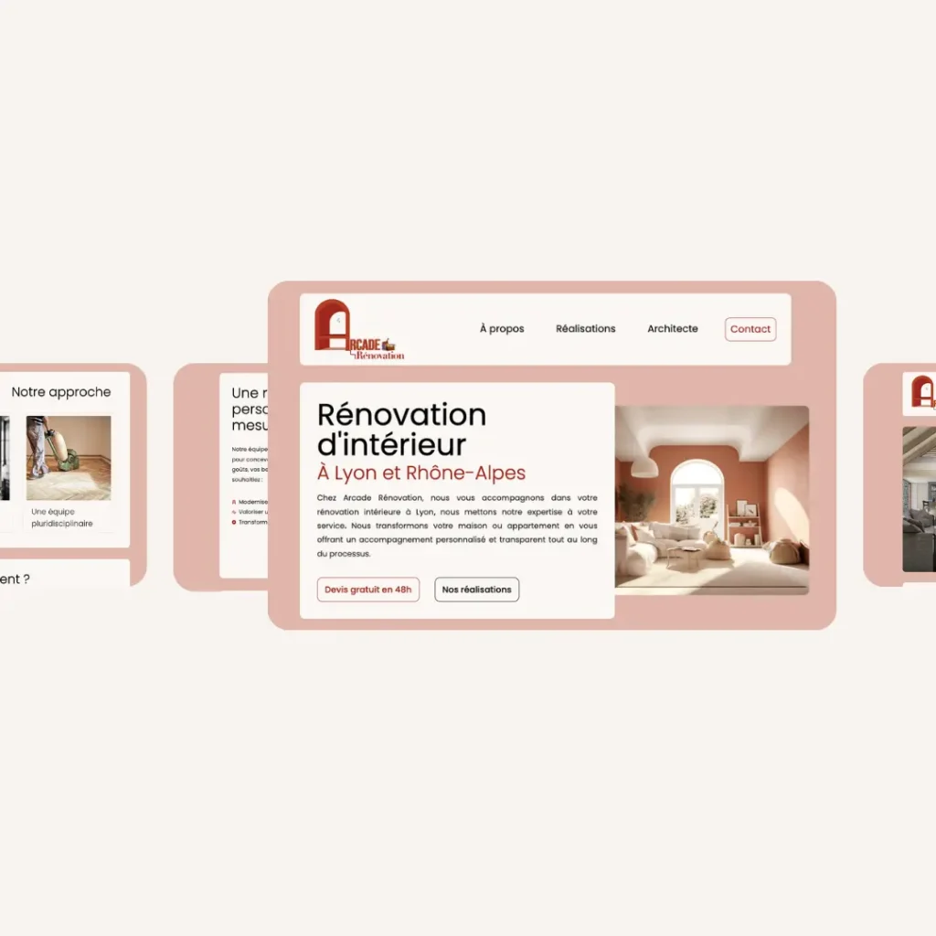 Site internet WordPress réalisé par Mira Maison Créative en Drôme-Ardèche pour Arcade Rénovation